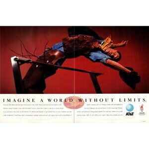 1996 AT&T WorldNet Service 2 Page Vintage Print Ad Cowboy High Jumping Wall Art